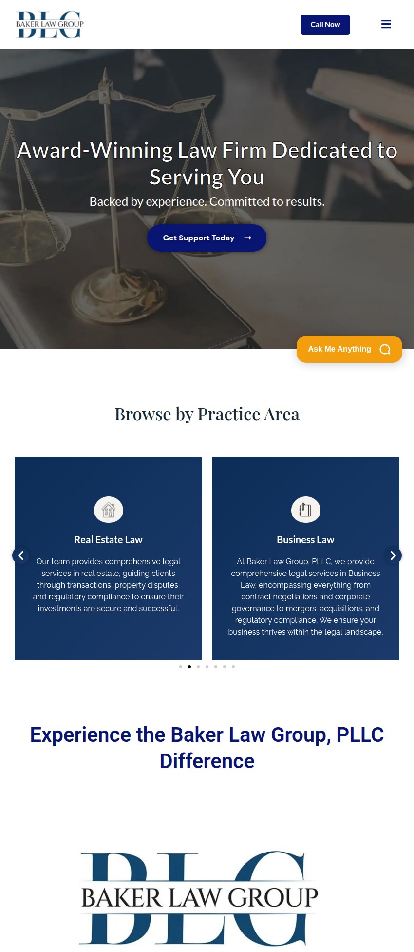 Screenshot of the Baker Law Group, PLLC website