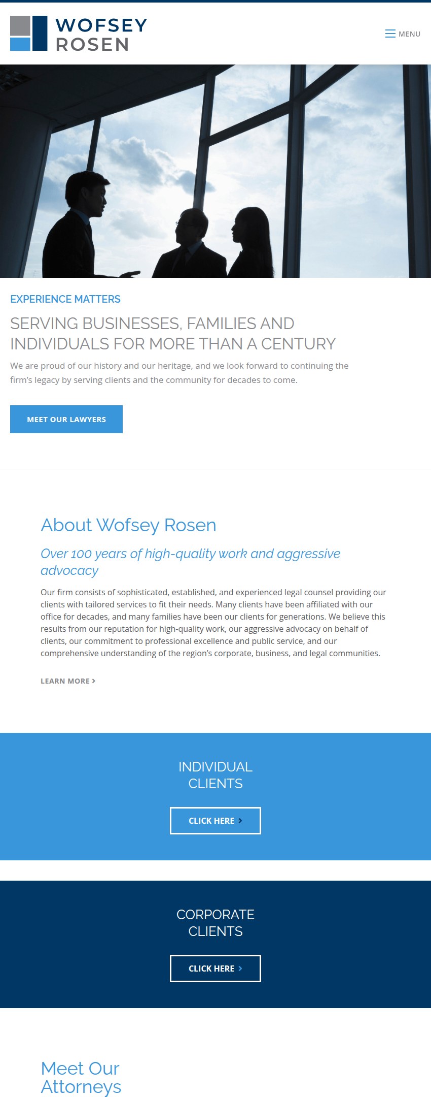 Screenshot of the Wofsey, Rosen, Kweskin & Kuriansky, LLP website