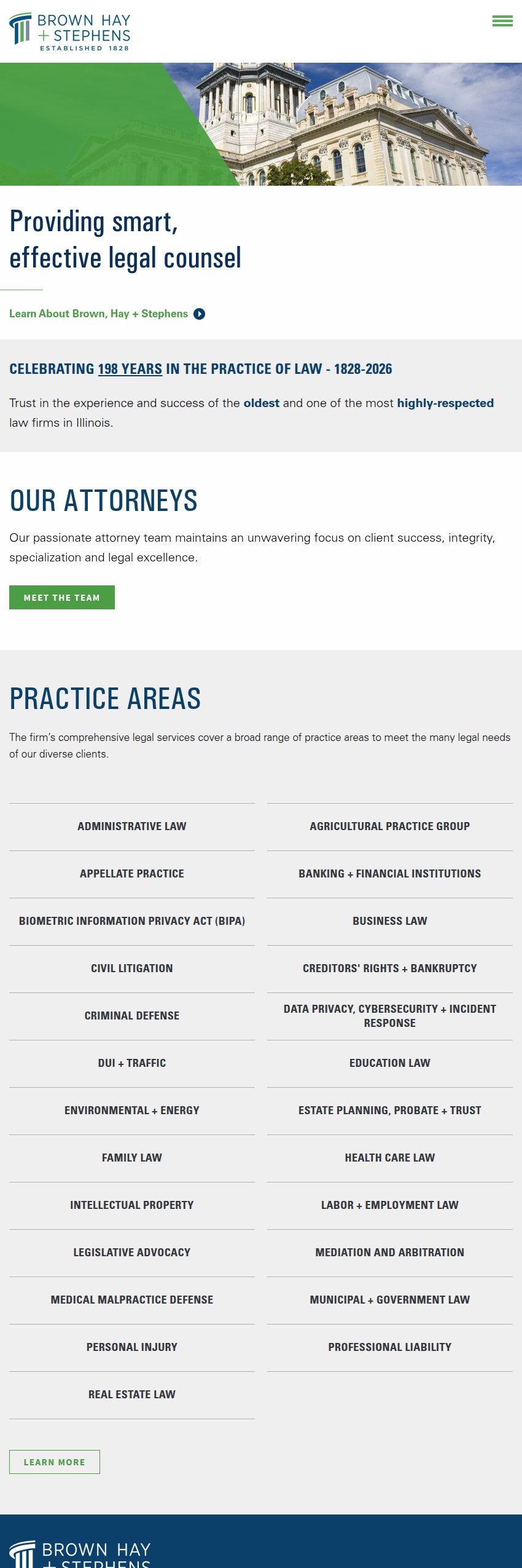 Screenshot of the Brown, Hay & Stephens, LLP website
