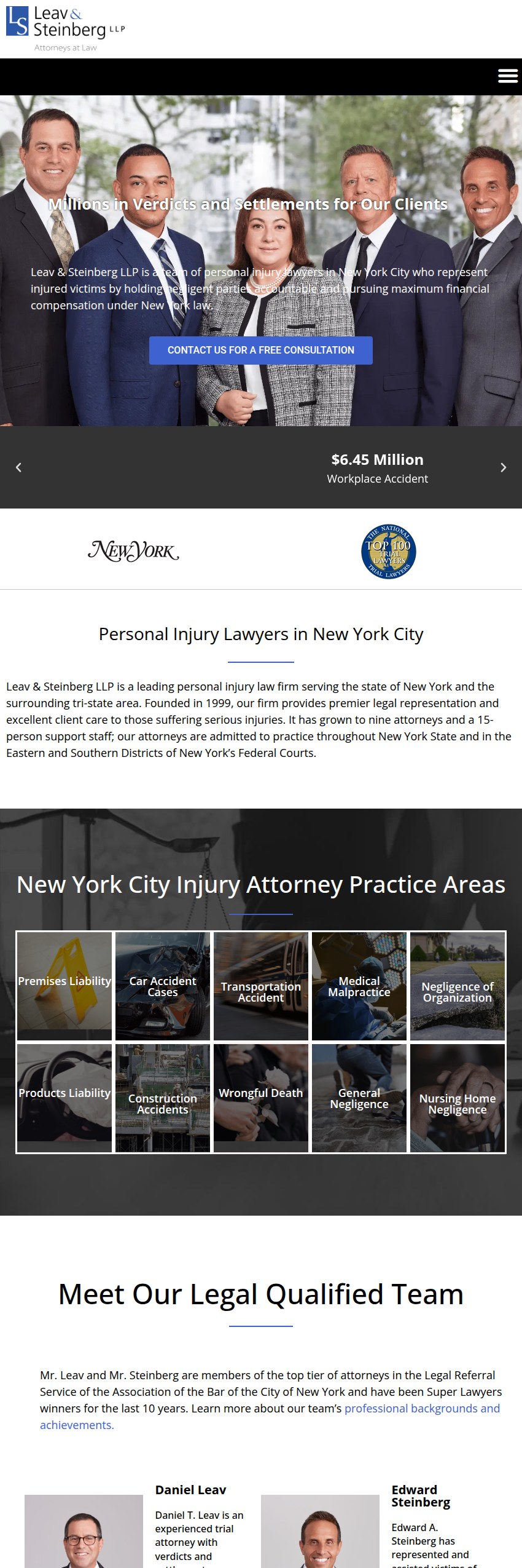 Screenshot of the Leav & Steinberg, LLP website