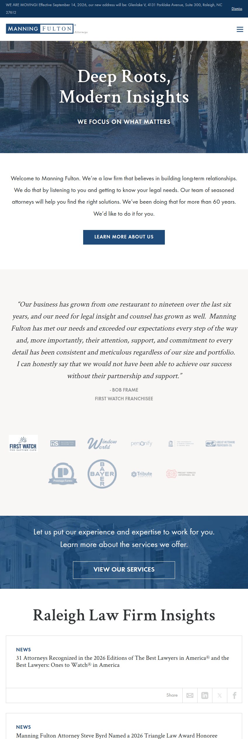 Screenshot of the Manning, Fulton & Skinner, P.A. website