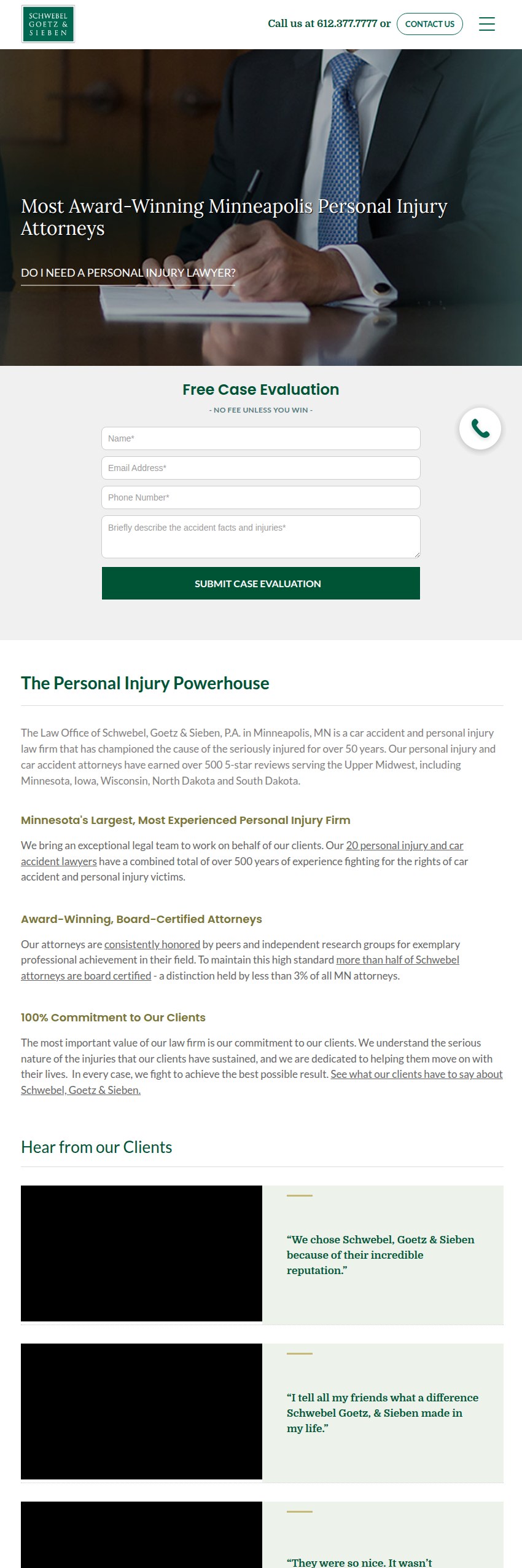 Screenshot of the Schwebel, Goetz & Sieben, P.A. website