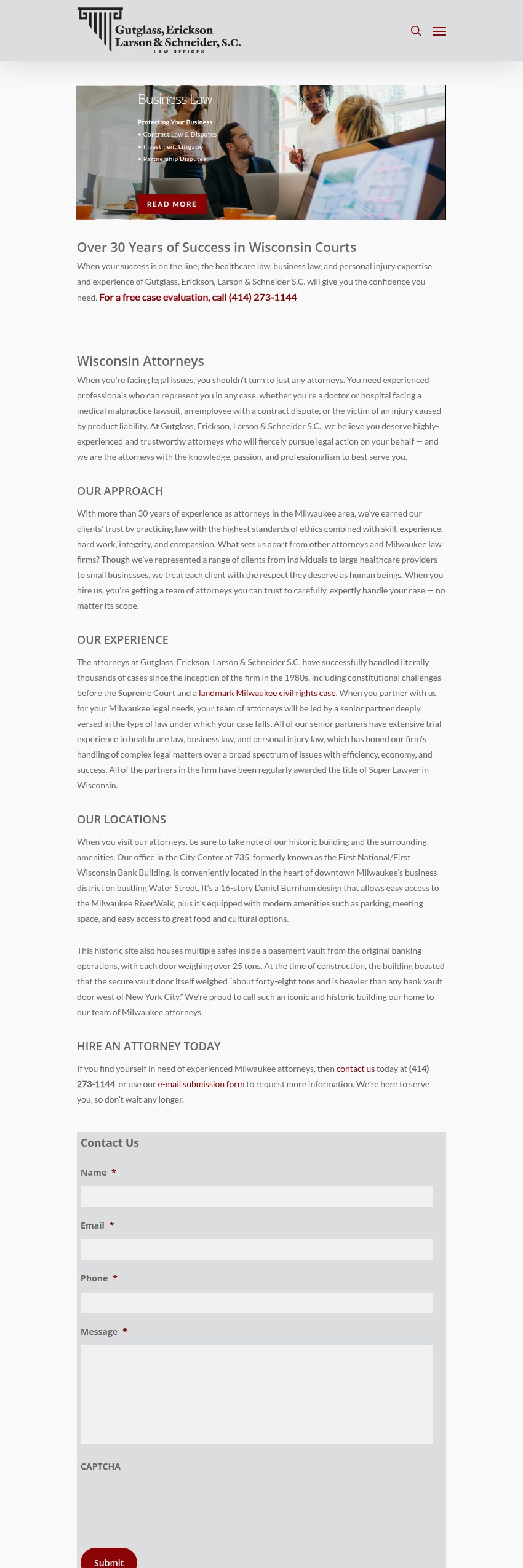 Screenshot of the Gutglass, Erickson, Larson & Schneider, S.C. website