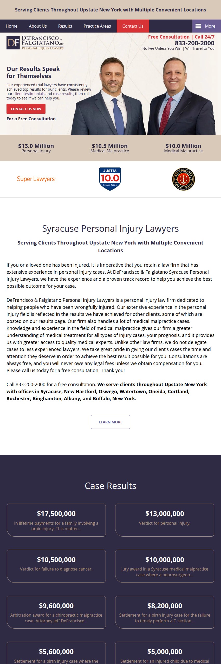 Screenshot of the DeFrancisco & Falgiatano, LLP website