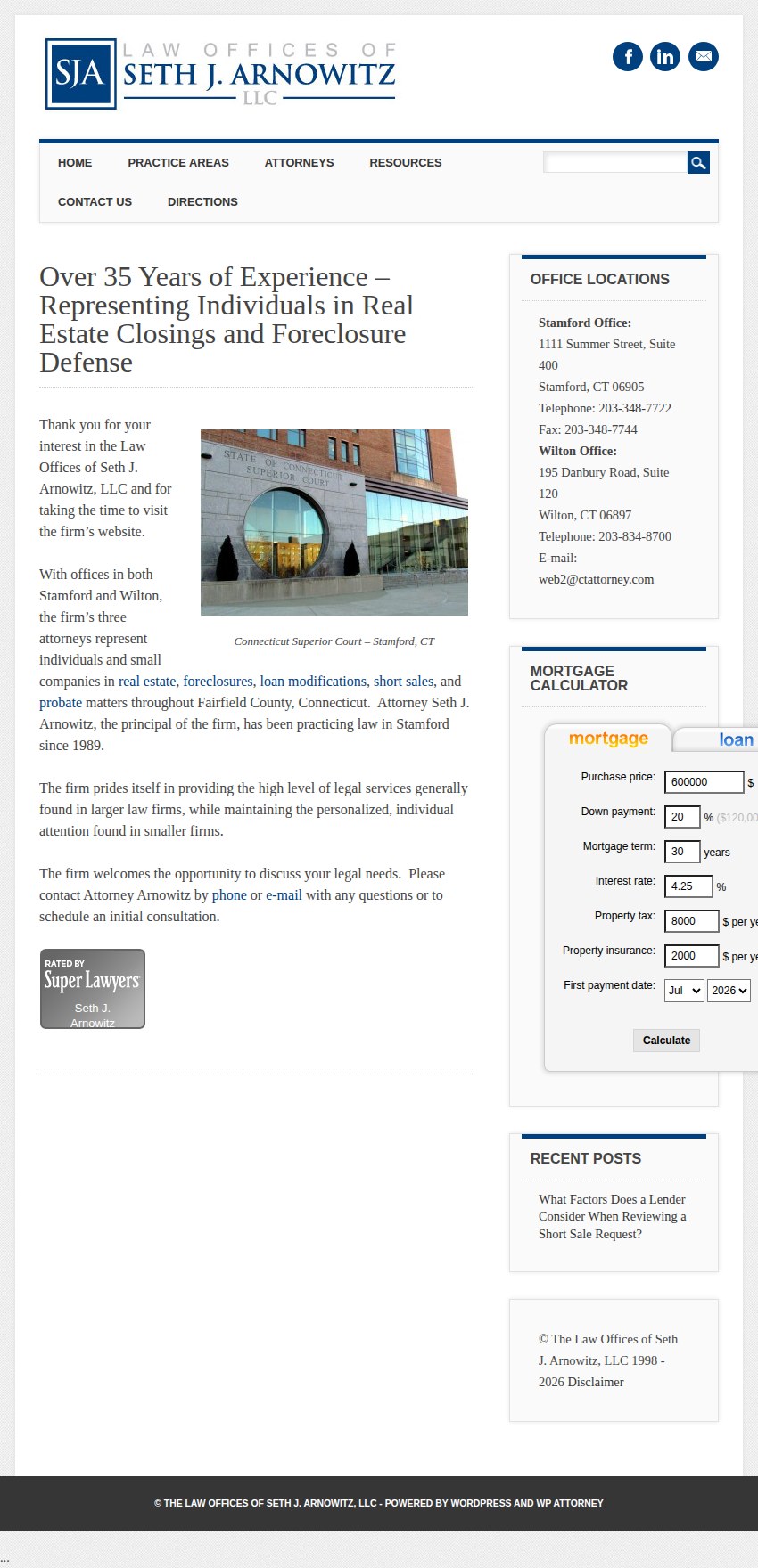 Screenshot of the The Law Offices of Seth J. Arnowitz, LLC website