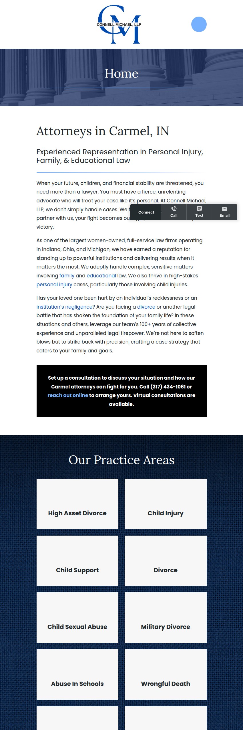 Screenshot of the Connell Michael, LLP website
