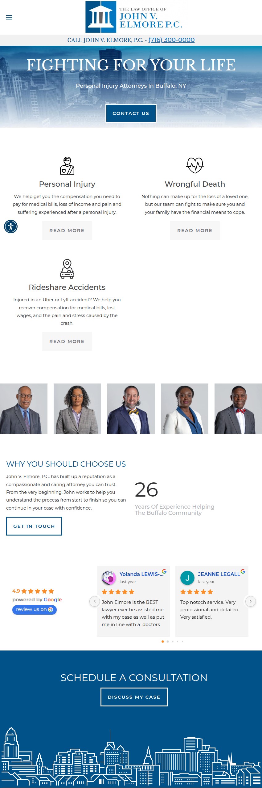 Screenshot of the The Law Offices of John V. Elmore P.C. website