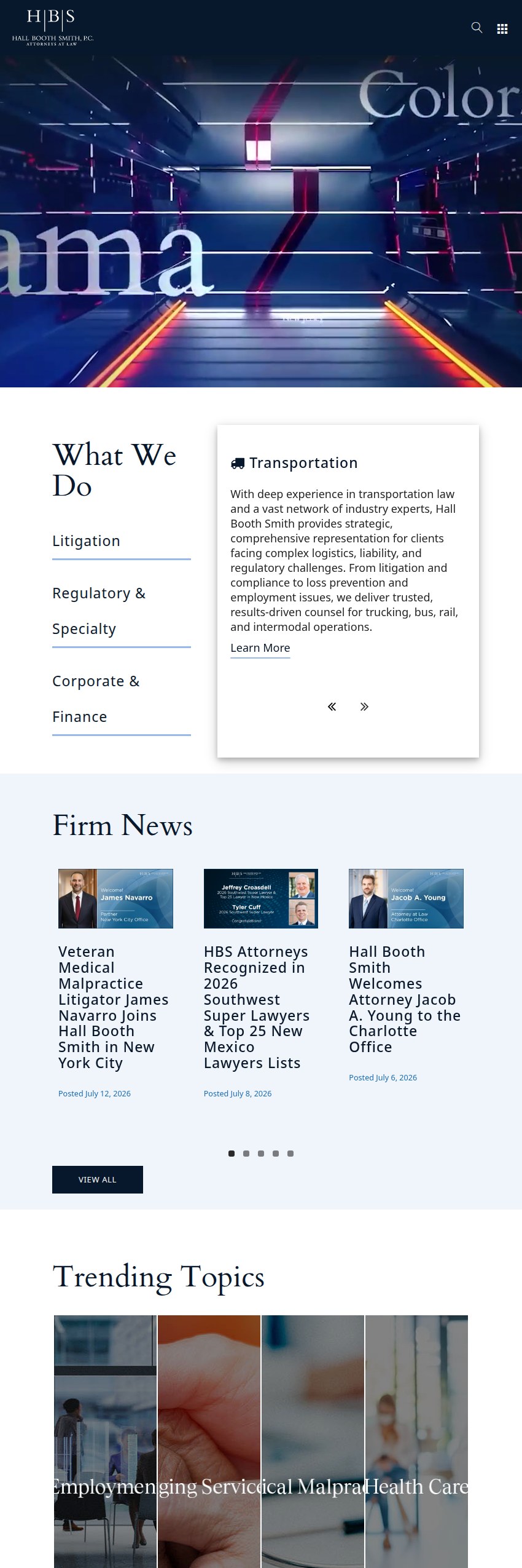 Screenshot of the Hall Booth Smith, P.C. website