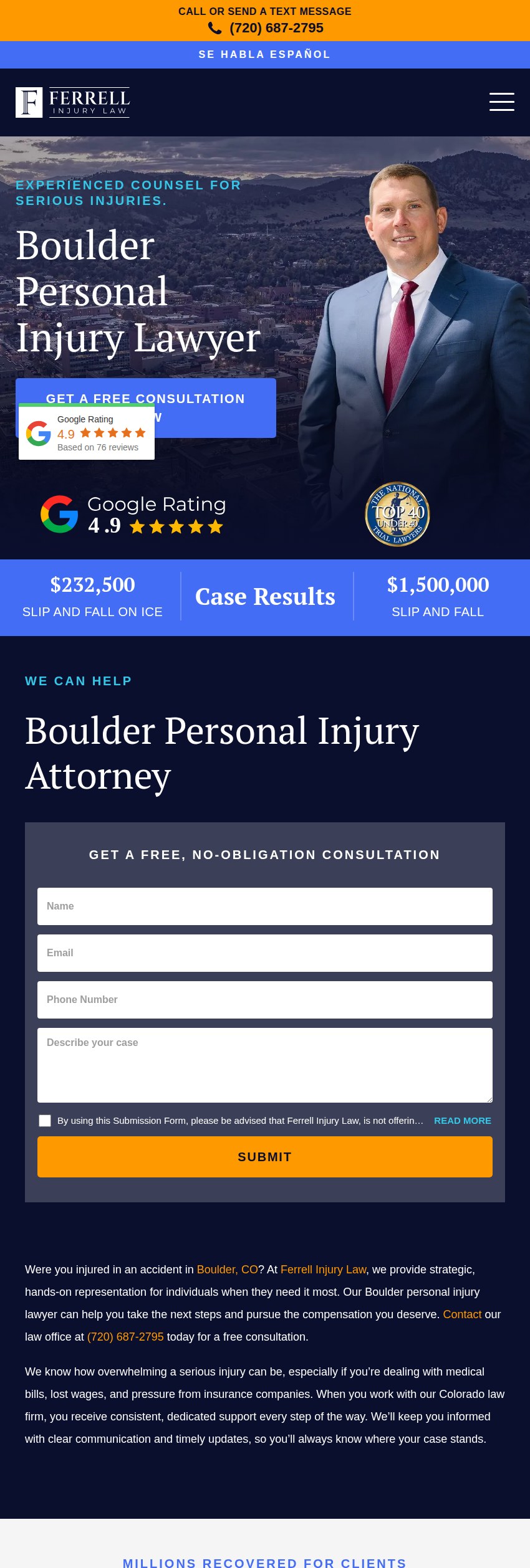 Screenshot of the Ferrell Injury Law website