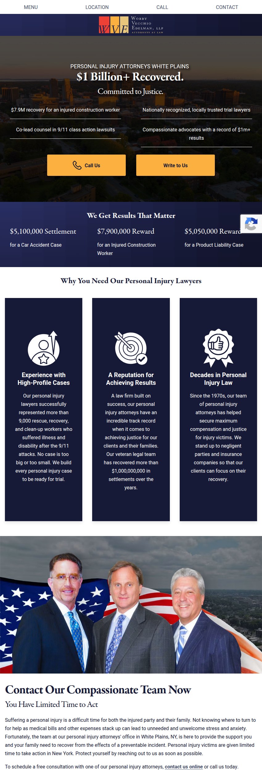 Screenshot of the Worby Vecchio Edelman, LLP website