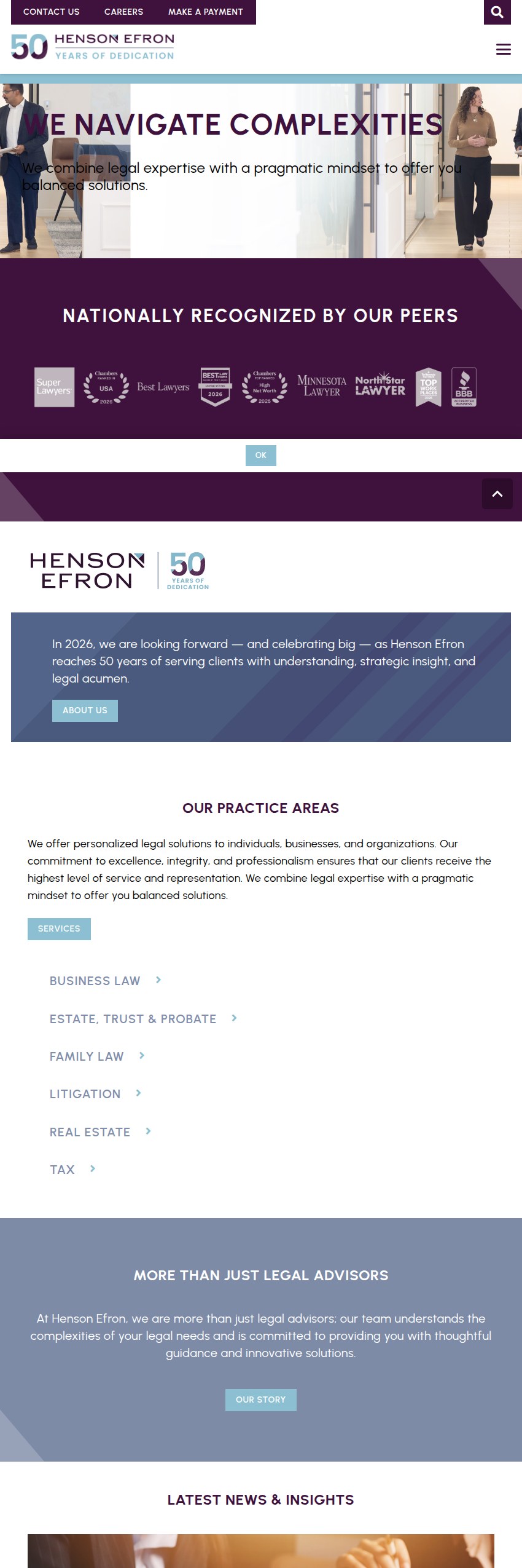 Screenshot of the Henson & Efron, P.A. website