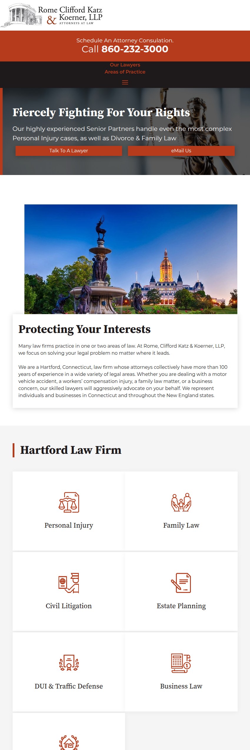 Screenshot of the Rome Clifford Katz & Koerner LLP website