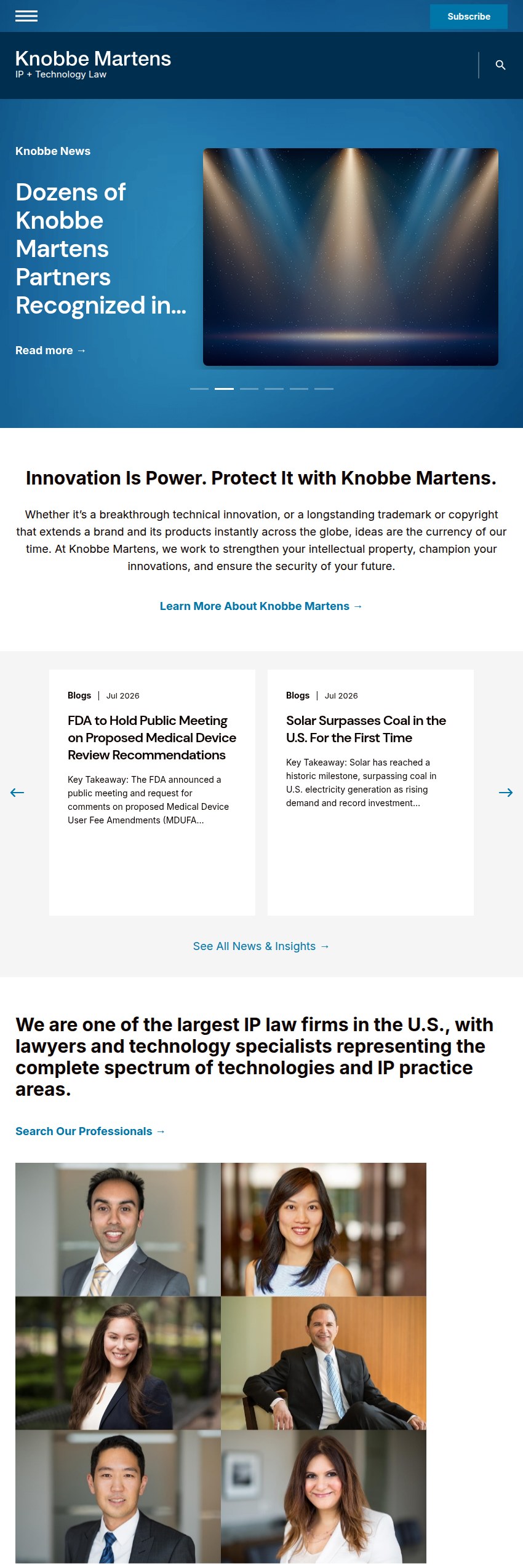 Screenshot of the Knobbe Martens Olson & Bear LLP website