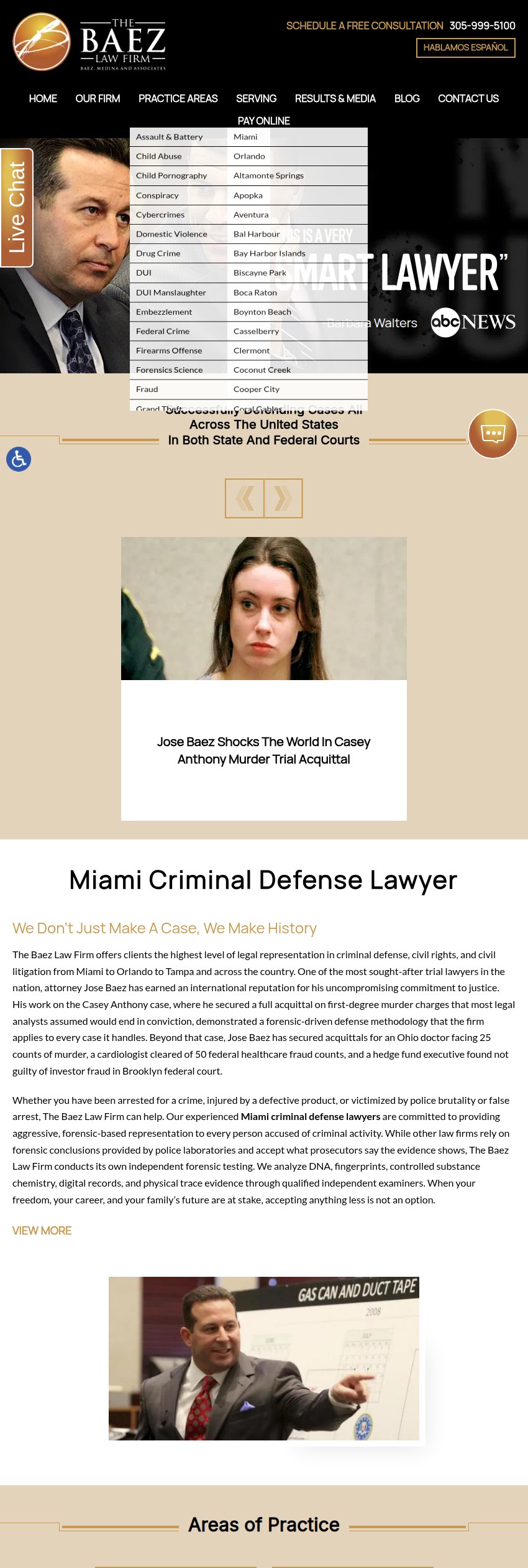 Screenshot of the The Baez Law Firm website