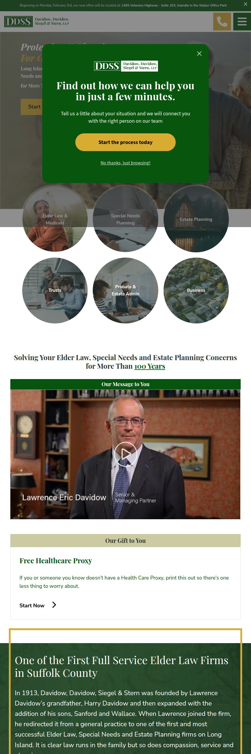 Screenshot of the Davidow, Davidow, Siegel & Stern, LLP website