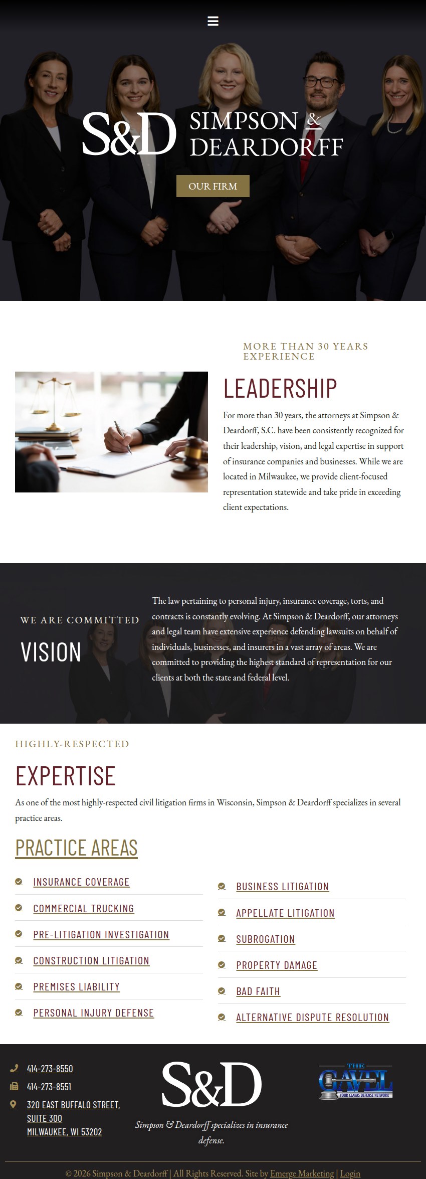 Screenshot of the Simpson & Deardorff, S.C. website