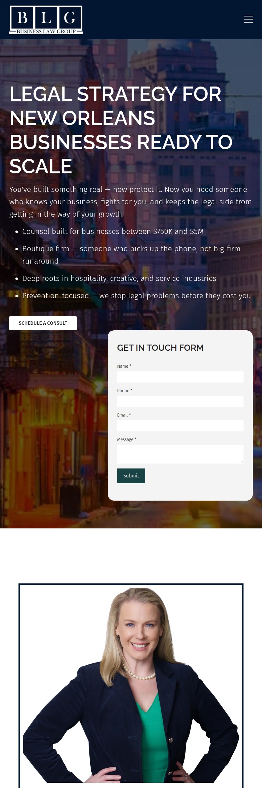 Screenshot of the Business Law Group website