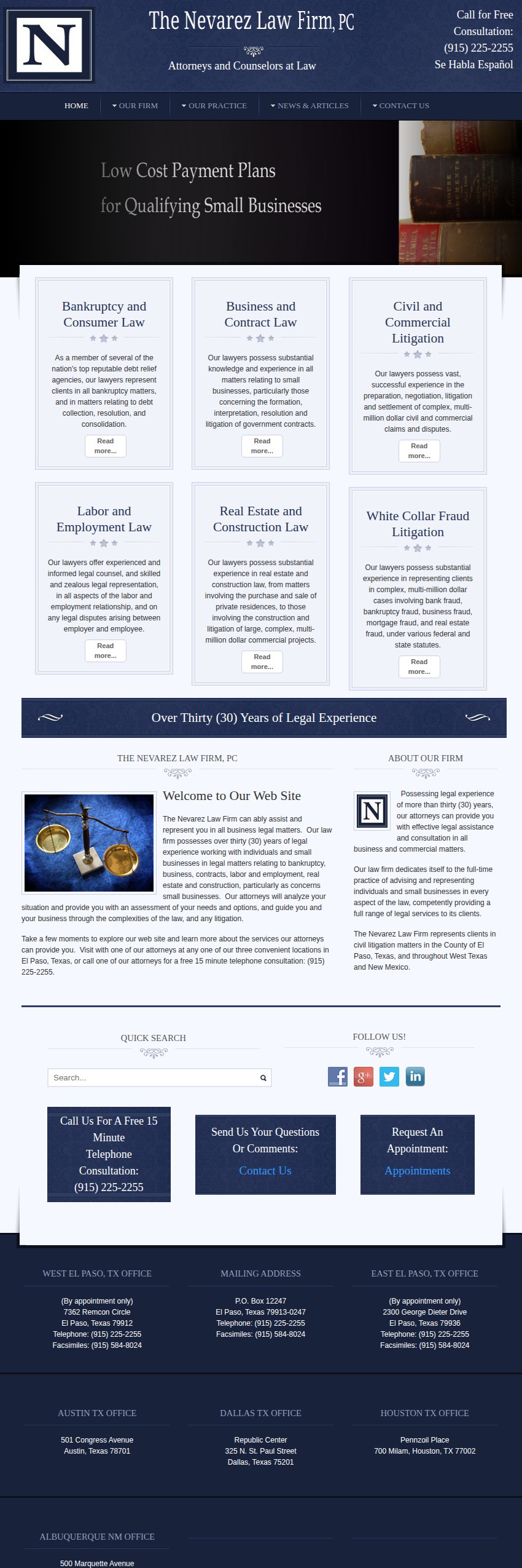Screenshot of the The Nevarez Law Firm, A Professional Corporation website