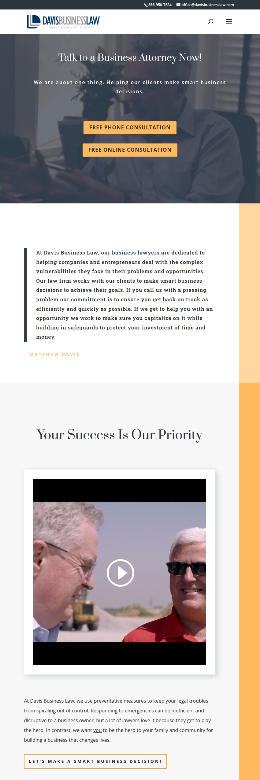 Screenshot of the Davis Business Law website