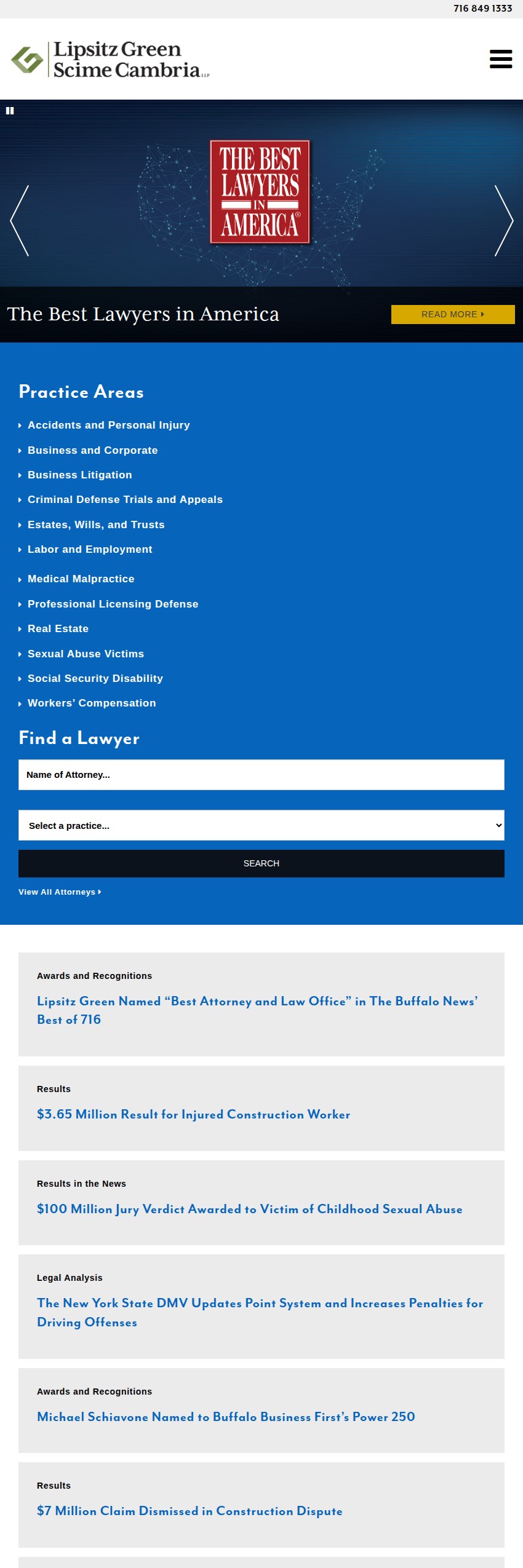 Screenshot of the Lipsitz Green Scime Cambria LLP website