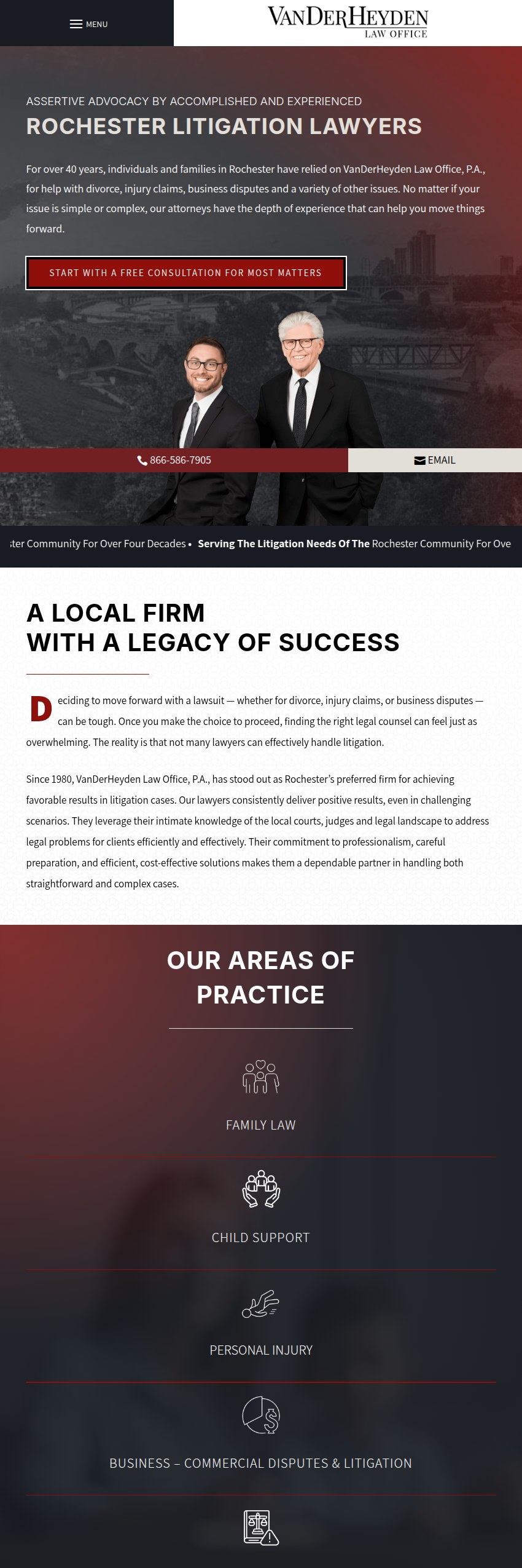 Screenshot of the VanDerHeyden Law Office, P.A. website