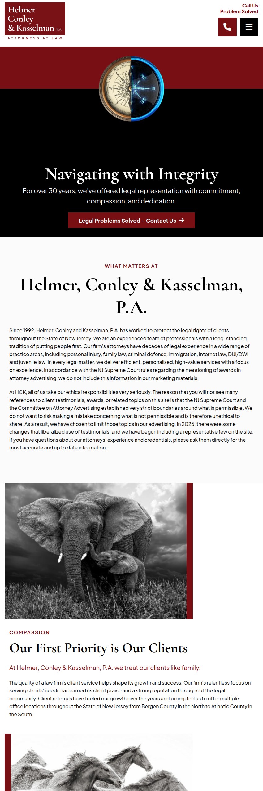 Screenshot of the Helmer, Conley & Kasselman, P.A. website