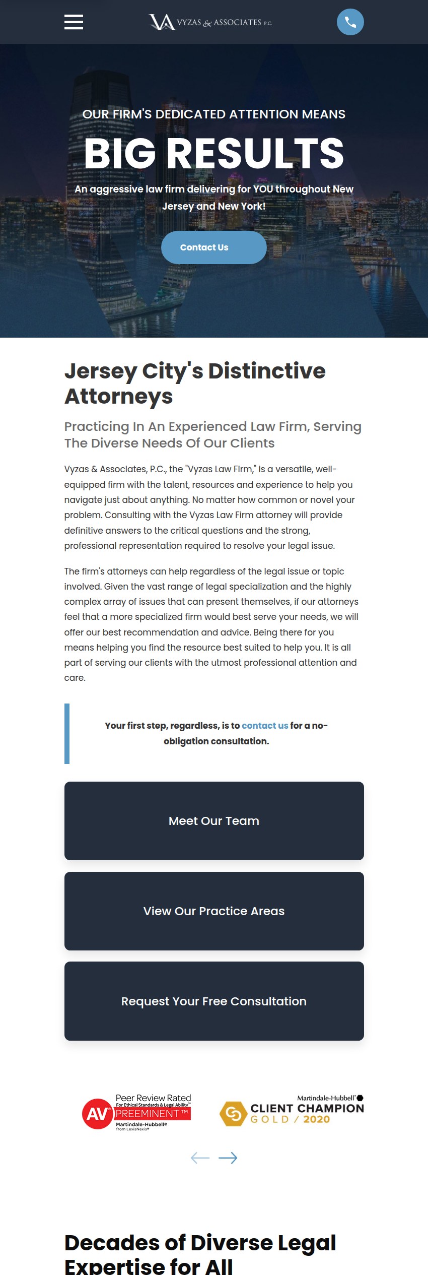 Screenshot of the Vyzas & Associates, P.C. website