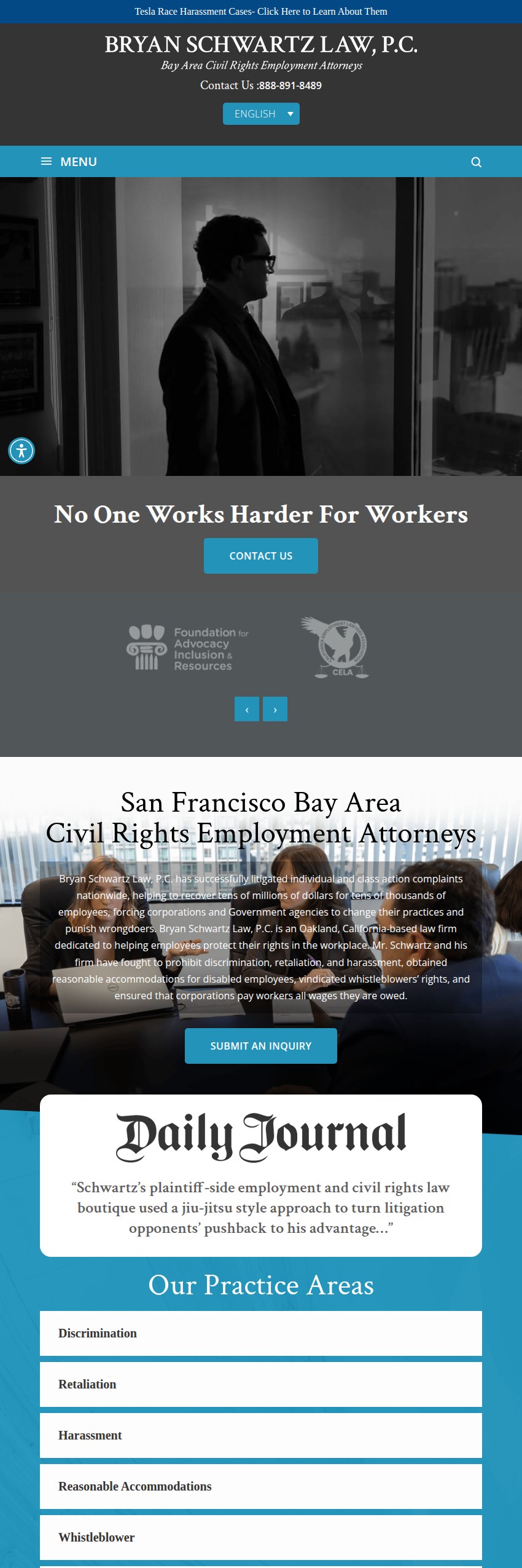 Screenshot of the Bryan Schwartz Law, P.C. website