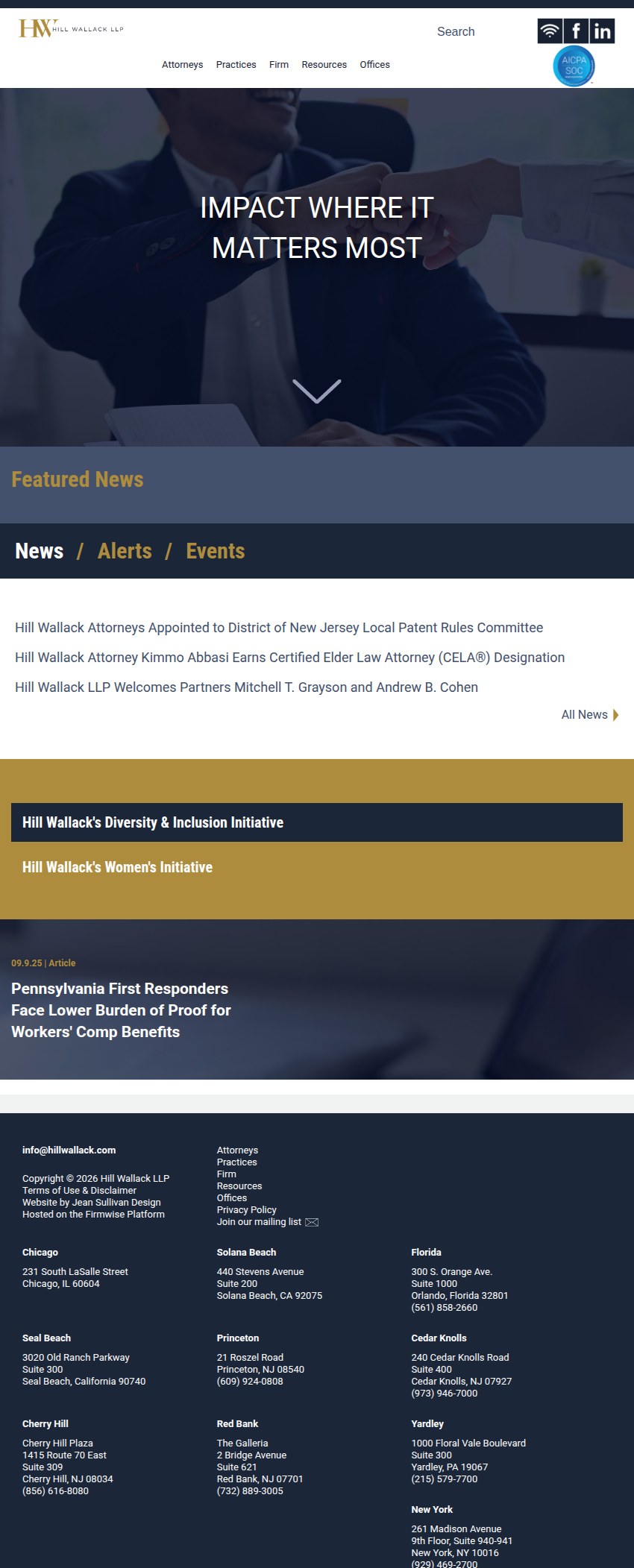 Screenshot of the Hill Wallack LLP website
