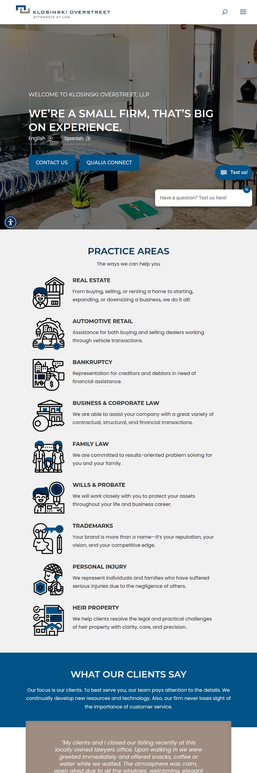 Screenshot of the Klosinski Overstreet, LLP website