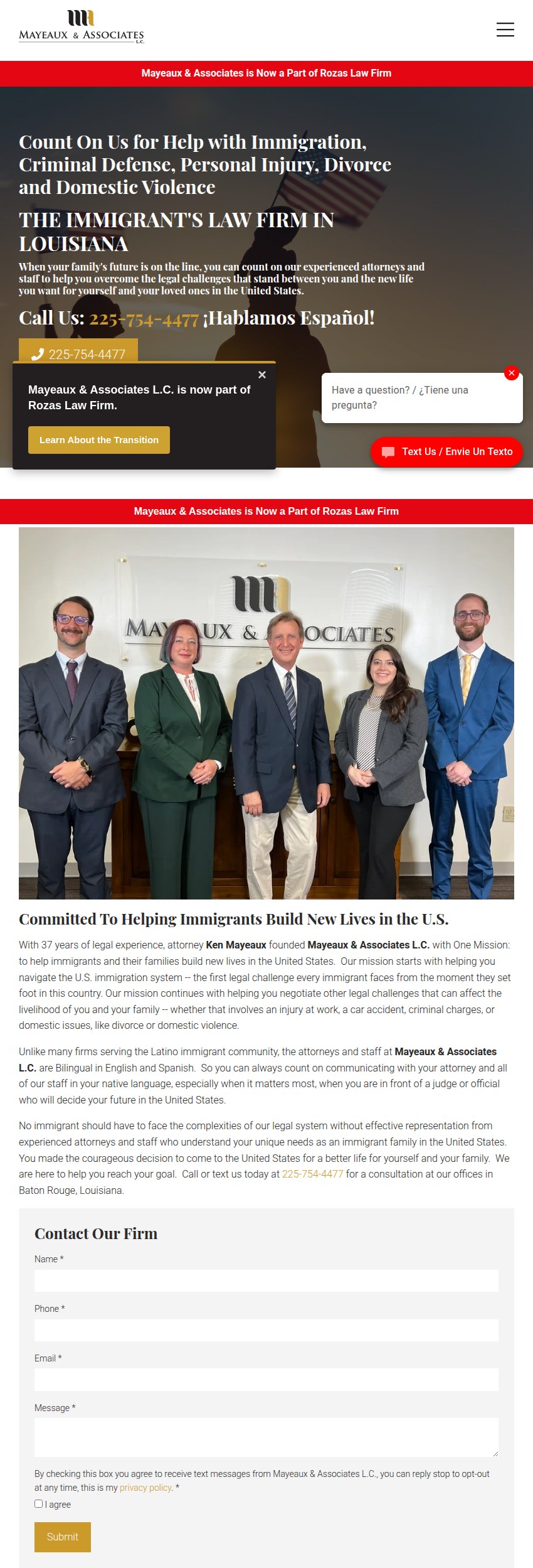 Screenshot of the Mayeaux & Associates L.C. website