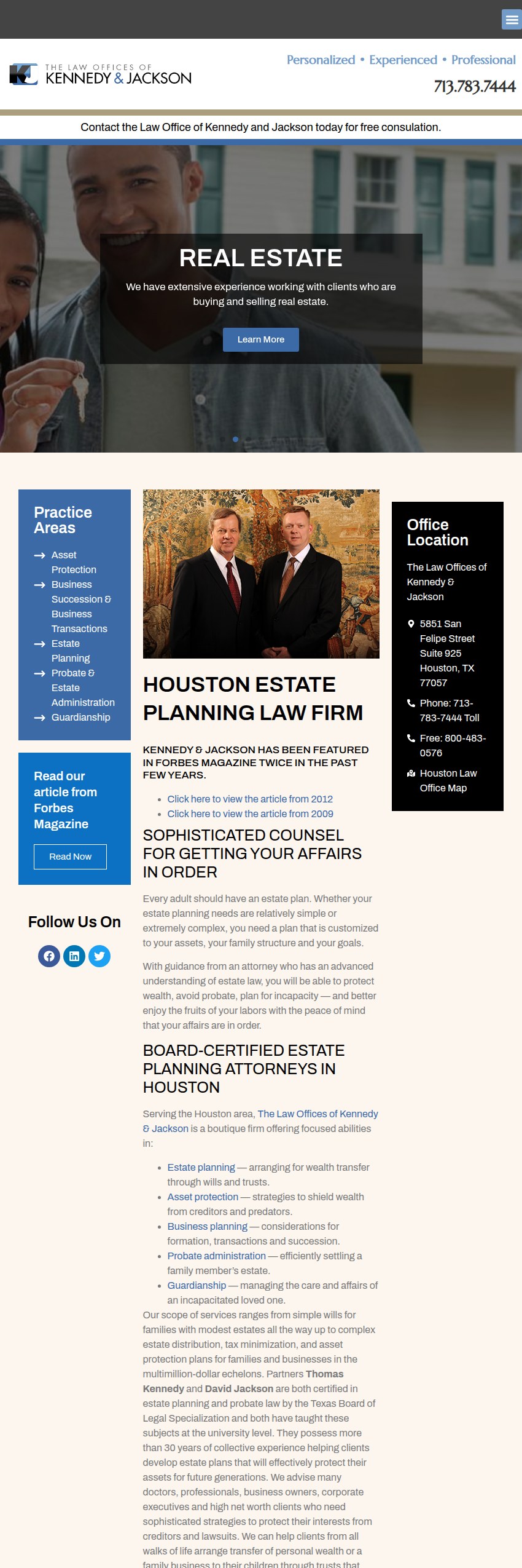 Screenshot of the The Law Offices of Kennedy & Jackson website