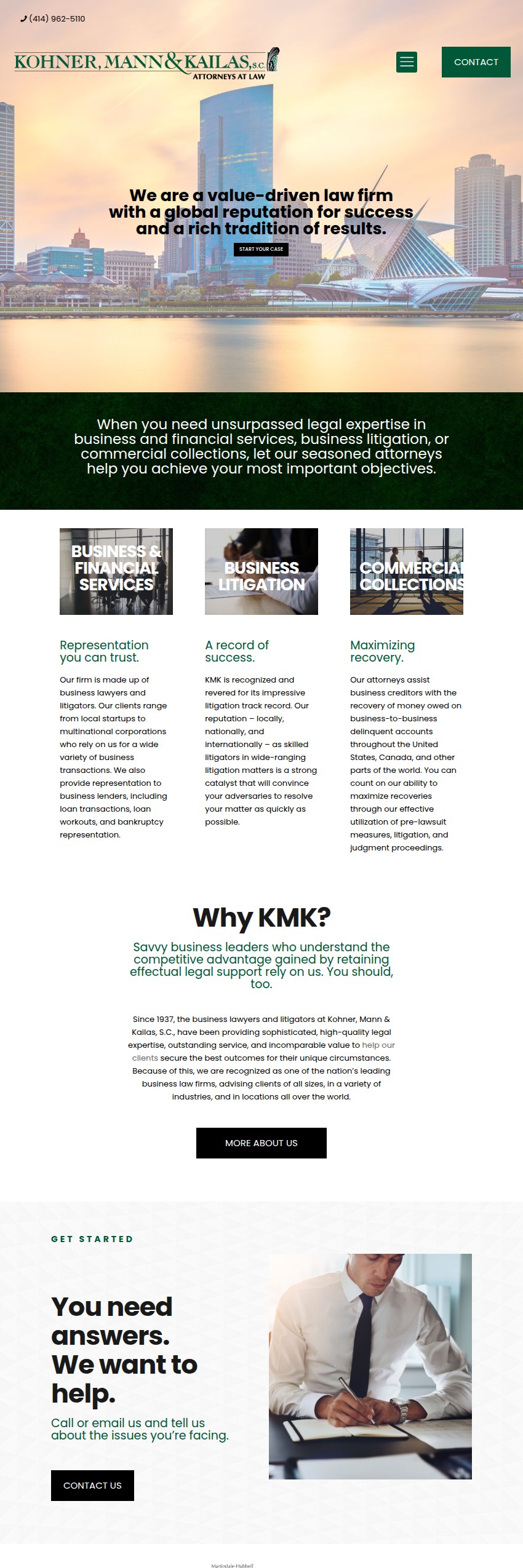 Screenshot of the Kohner, Mann & Kailas, S.C. website