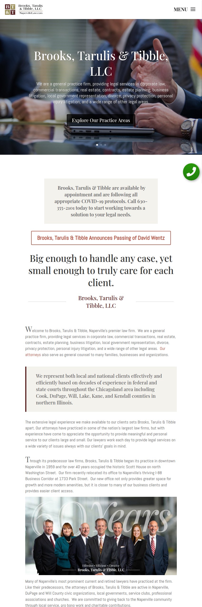 Screenshot of the Brooks, Tarulis & Tibble, LLC website