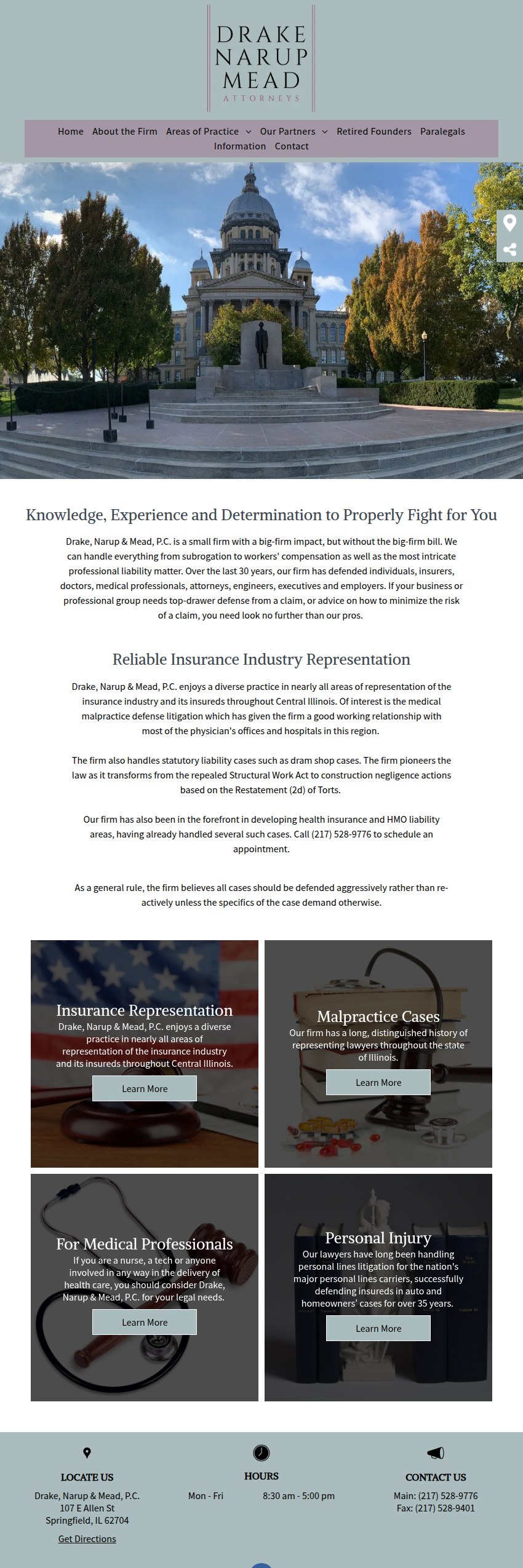 Screenshot of the Drake, Narup & Mead, P.C. website