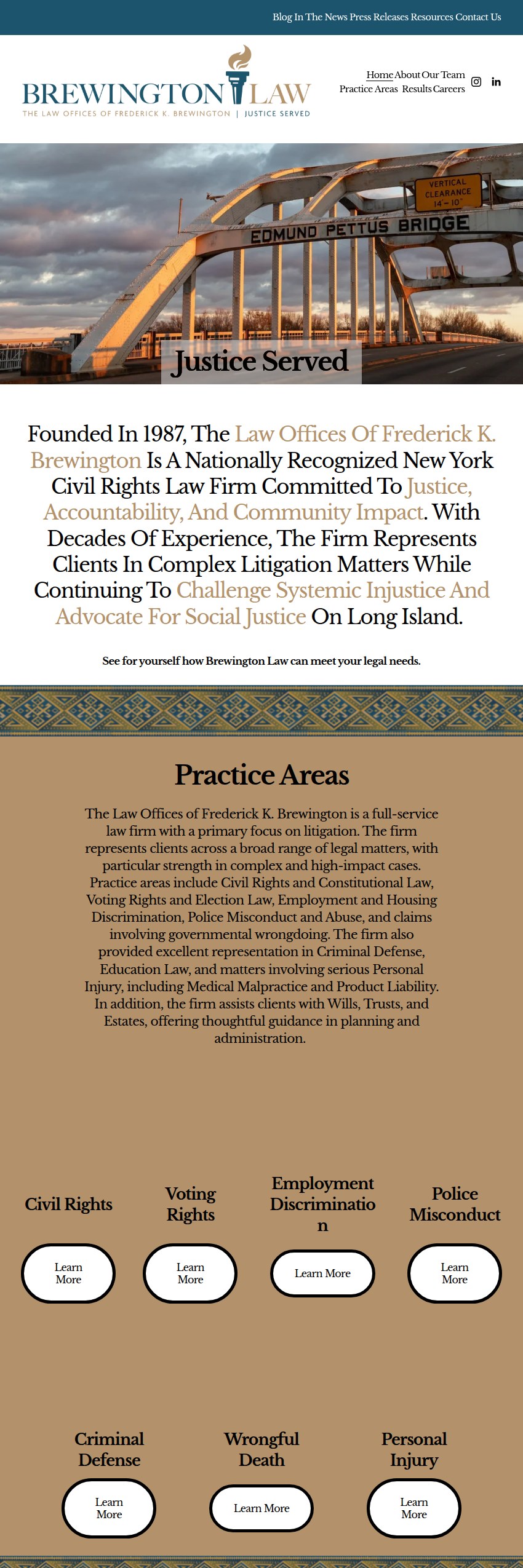 Screenshot of the The Law Offices of Frederick K. Brewington website