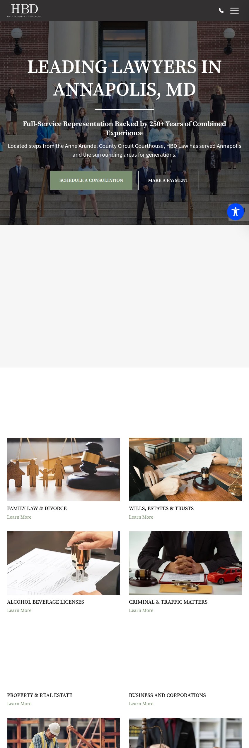 Screenshot of the Hillman, Brown & Darrow, P.A. website