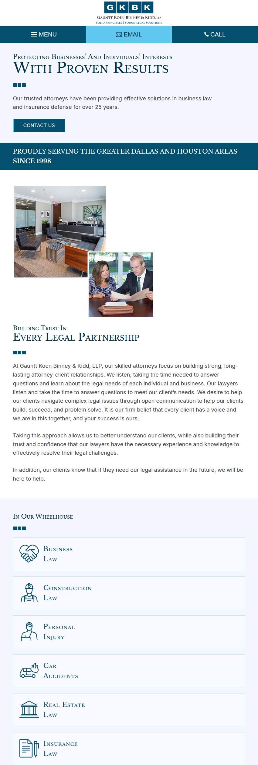 Screenshot of the Gauntt Koen Binney & Kidd, LLP website