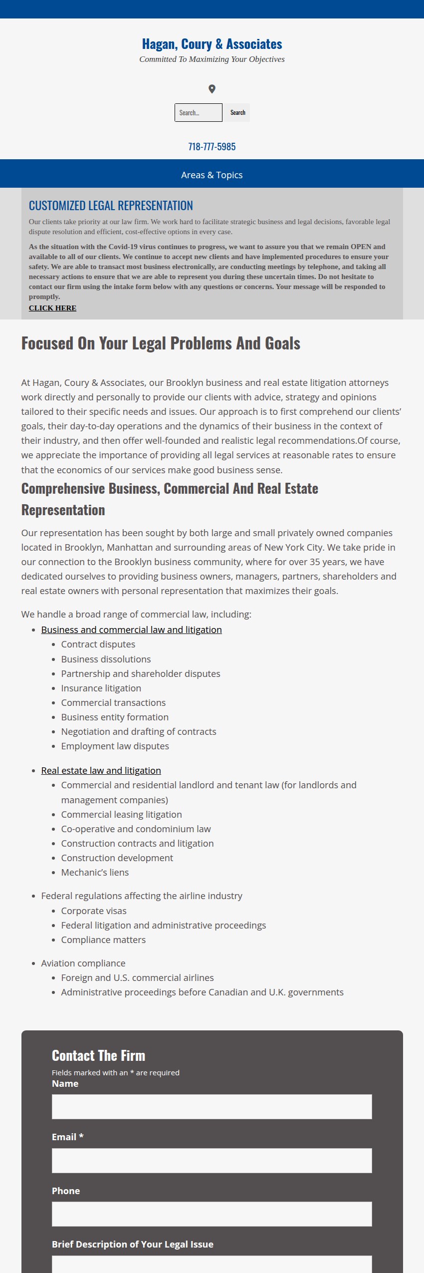 Screenshot of the Hagan, Coury & Associates website
