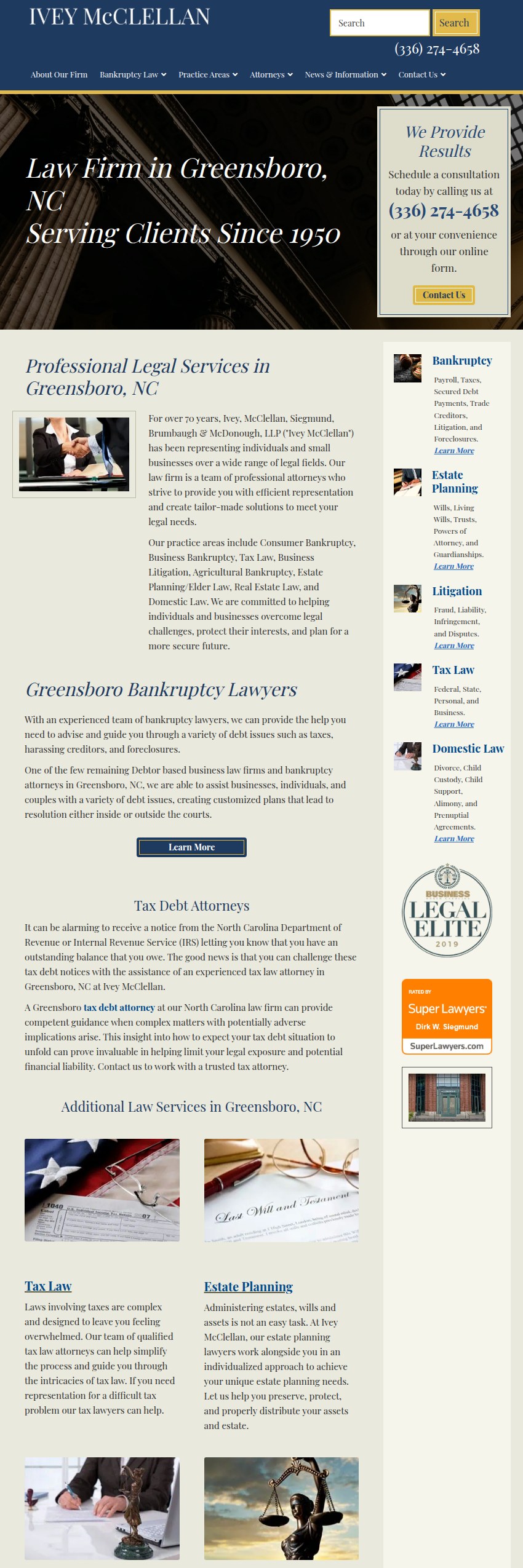 Screenshot of the Ivey, McClellan, Siegmund, Brumbaugh & McDonough, LLP website