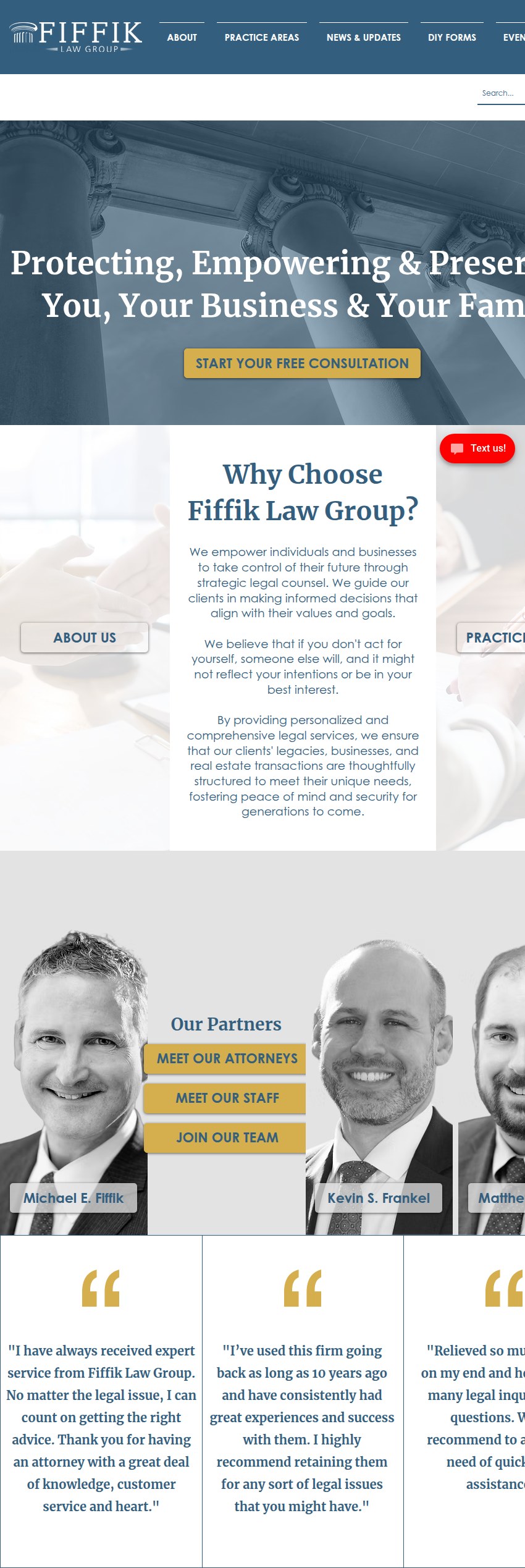 Screenshot of the Fiffik Law Group, P.C. website