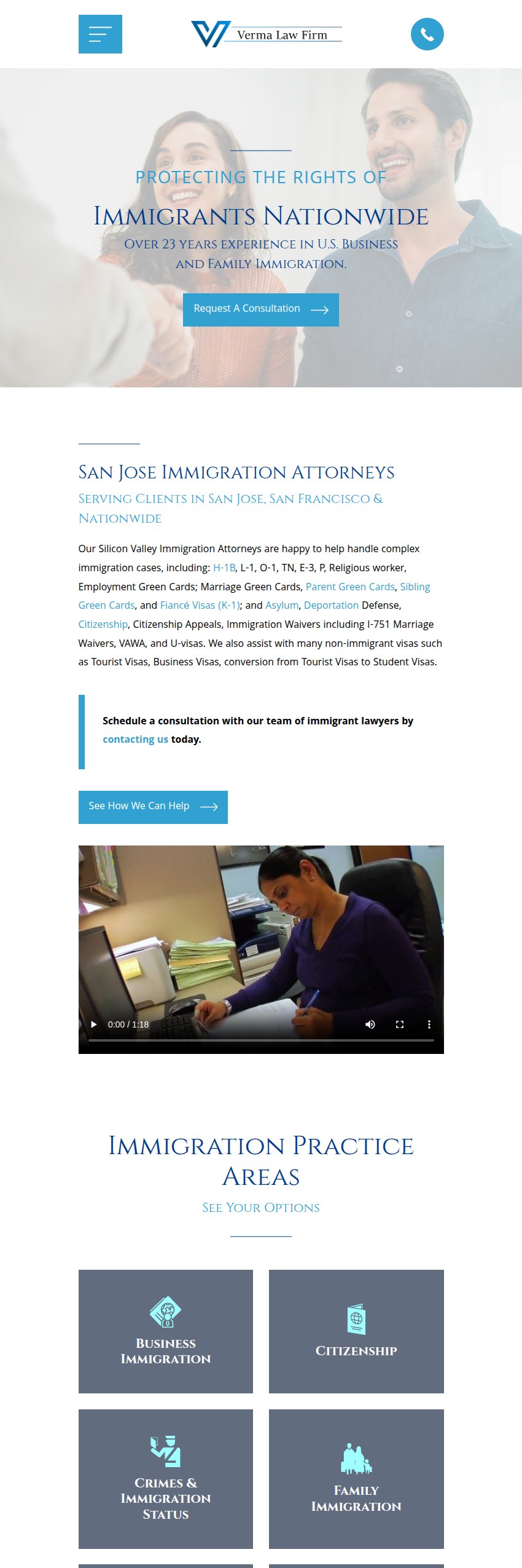 Screenshot of the Verma Law Firm website