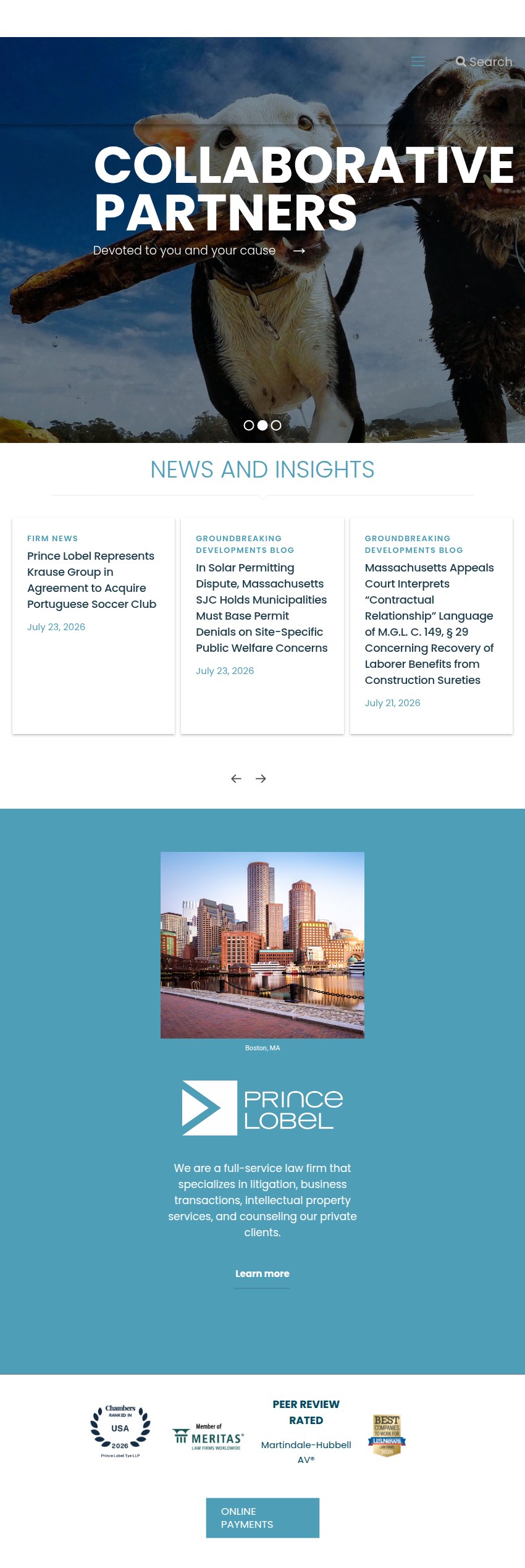 Screenshot of the Prince Lobel Tye LLP website
