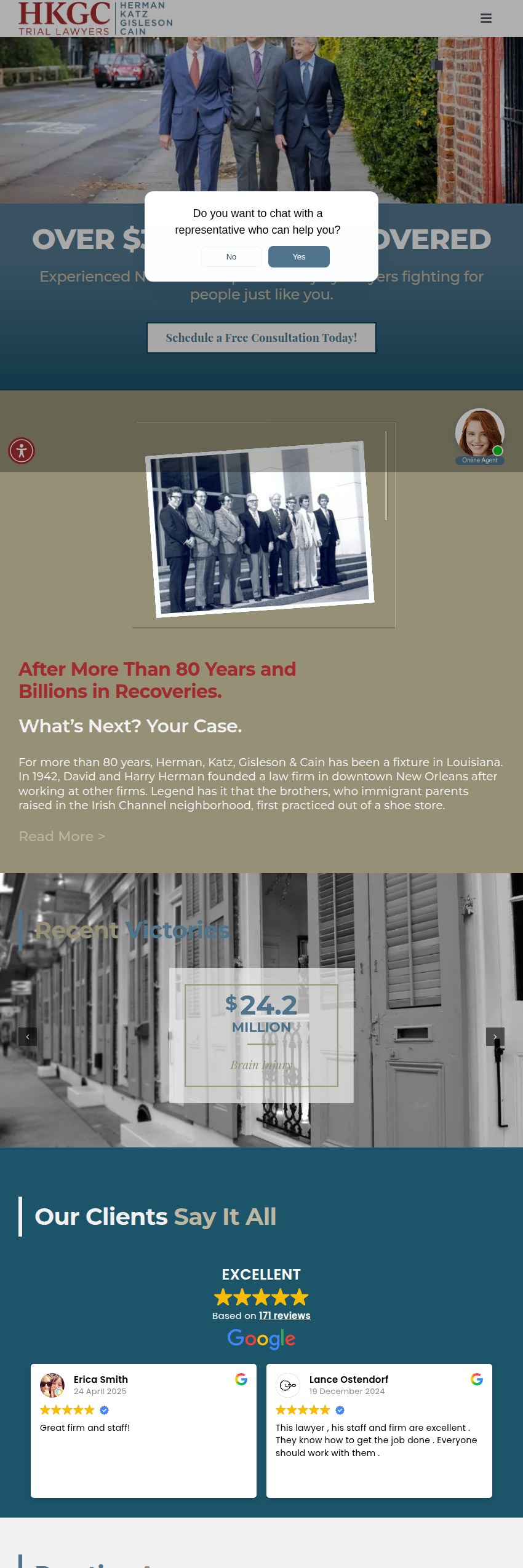 Screenshot of the Herman, Katz, Gisleson & Cain website