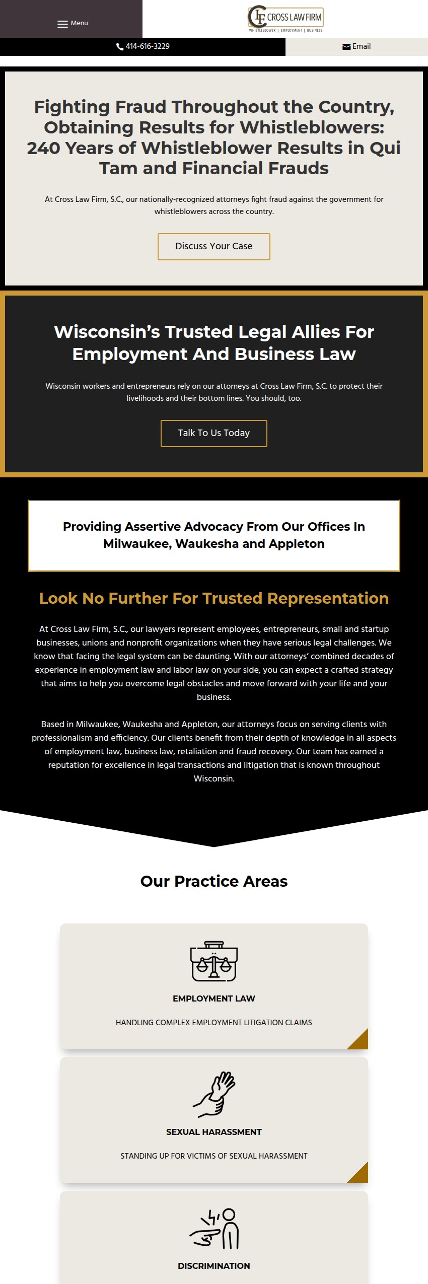 Screenshot of the Cross Law Firm, S.C. website