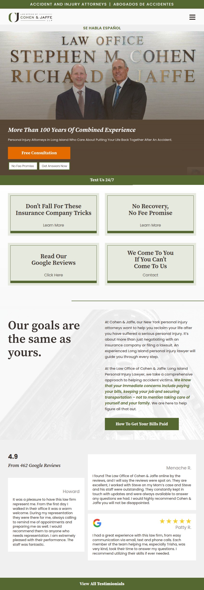Screenshot of the Law Office of Cohen & Jaffe, LLP website