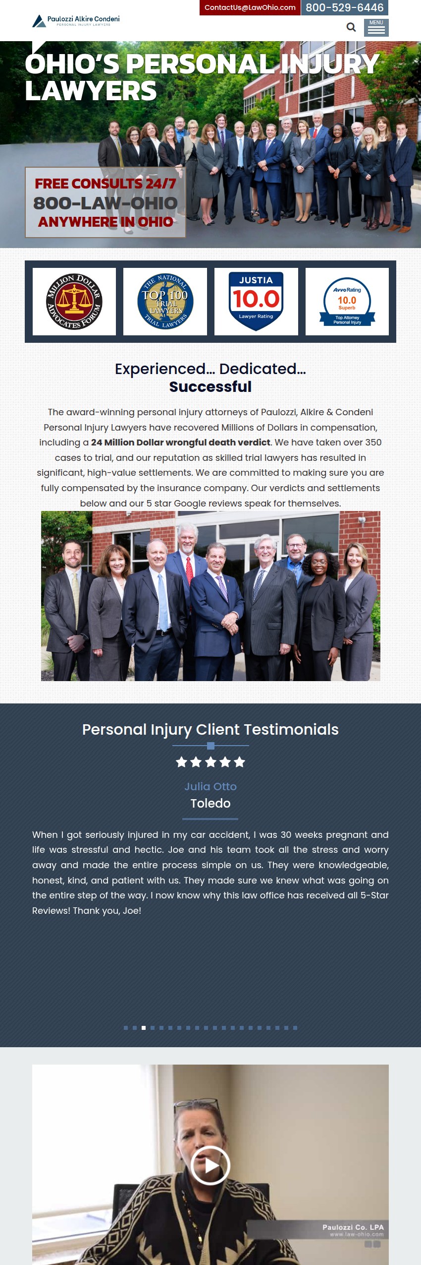 Screenshot of the Paulozzi, Alkire & Condeni Personal Injury Lawyers website