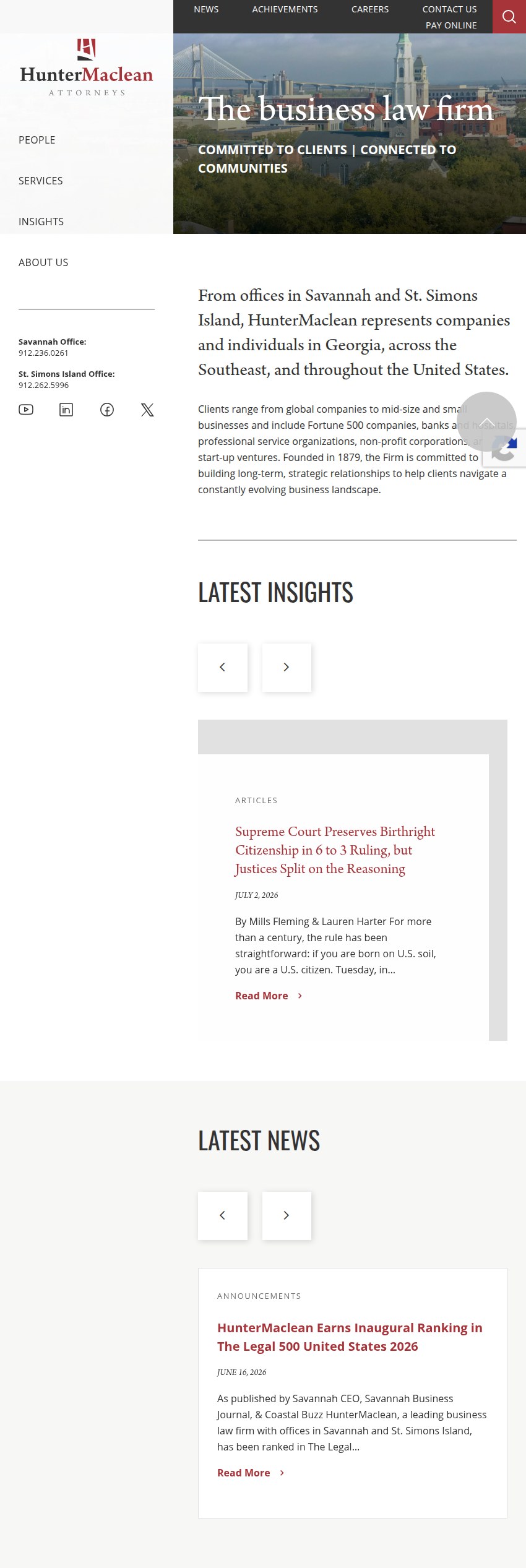 Screenshot of the Hunter, Maclean, Exley & Dunn, P.C. website