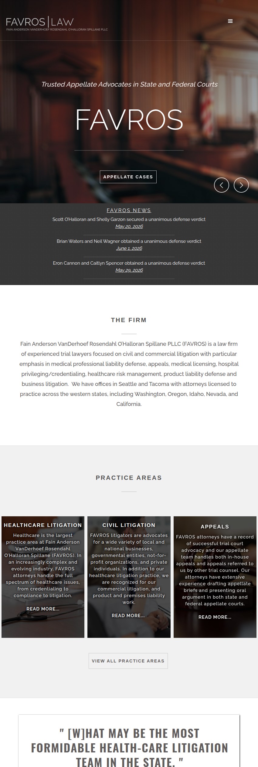 Screenshot of the Fain Anderson VanDerhoef Rosendahl O’Halloran Spillane PLLC website