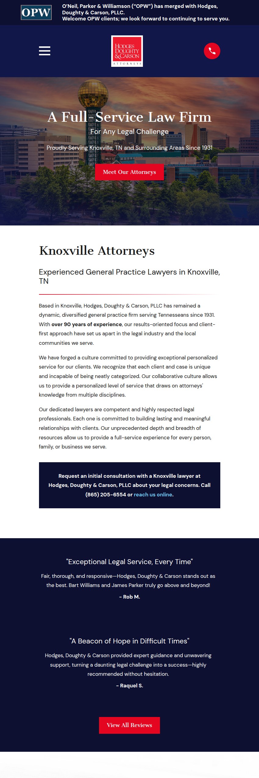 Screenshot of the Hodges, Doughty & Carson, PLLC website
